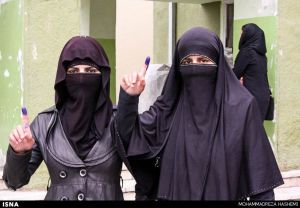 Afghanistani Women Outside Polling Place, 2014